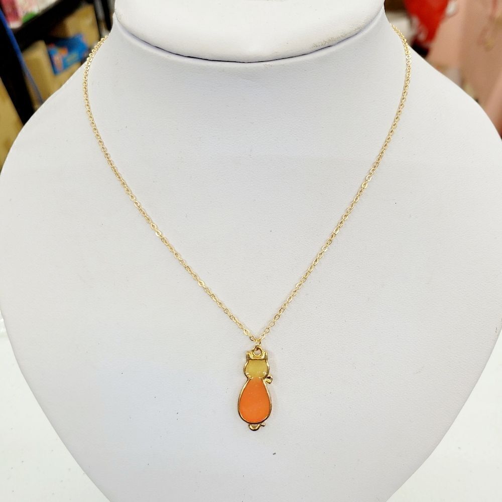 Brand New Orange Cat Pendant Gold Necklace